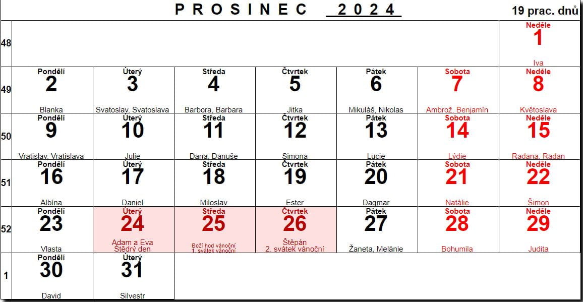 Kalendář Vánoce 2024/2025